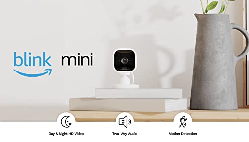 Blink Mini - Compact indoor plug-in smart security camera, 1080p HD video, night vision, motion detection, two-way audio, easy set up, Works with Alexa – 1 camera (White)