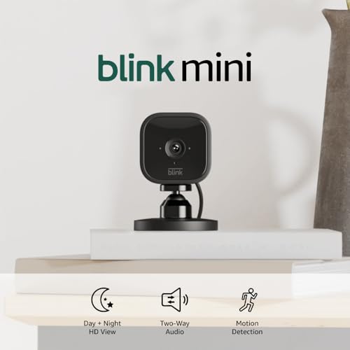 Blink Mini - Compact indoor plug-in smart security camera, 1080p HD video, night vision, motion detection, two-way audio, easy set up, Works with Alexa – 1 camera (White)