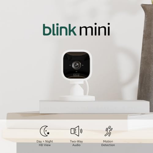 Blink Mini - Compact indoor plug-in smart security camera, 1080p HD video, night vision, motion detection, two-way audio, easy set up, Works with Alexa – 1 camera (White)