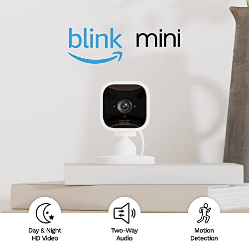 Blink Mini - Compact indoor plug-in smart security camera, 1080p HD video, night vision, motion detection, two-way audio, easy set up, Works with Alexa – 1 camera (White)